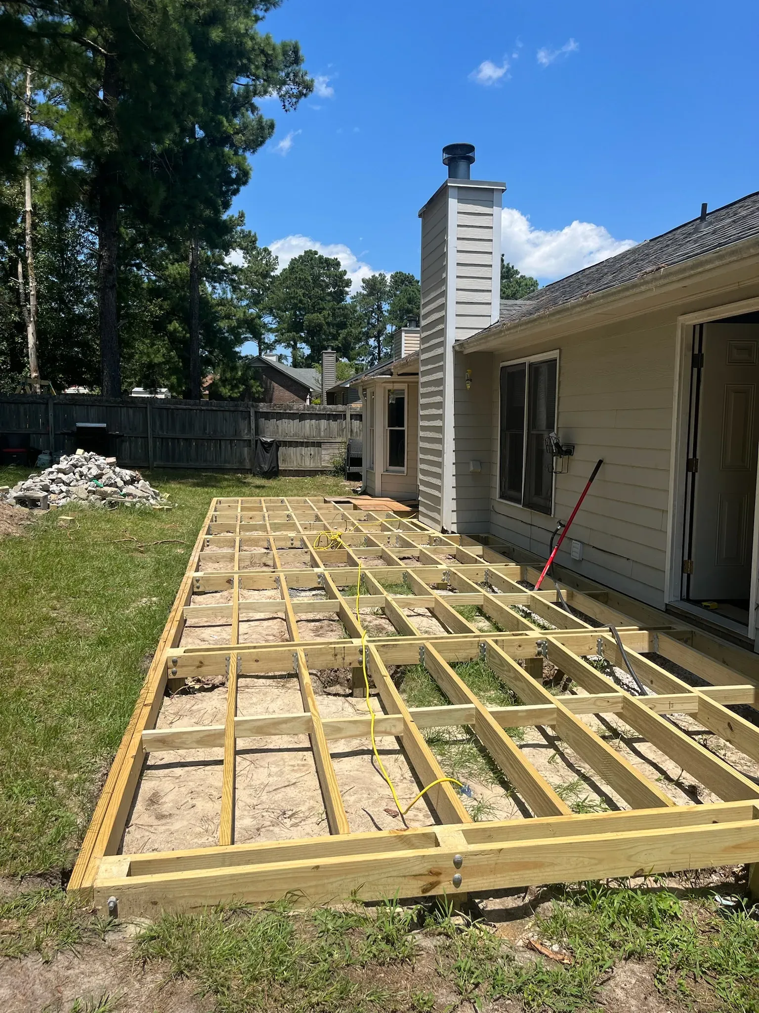 Deck joist framing in progress