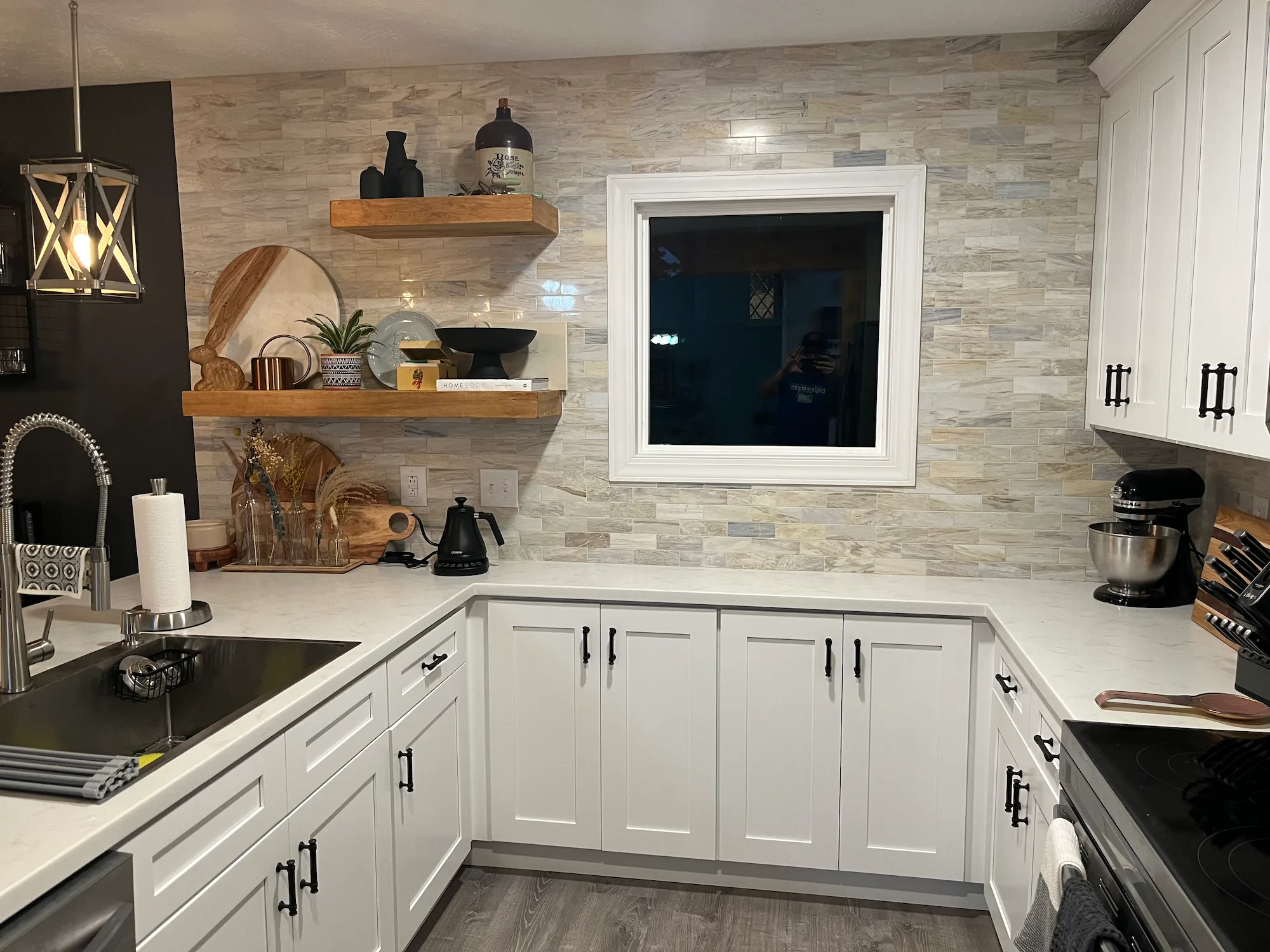 Kitchen remodel waterfall island detail