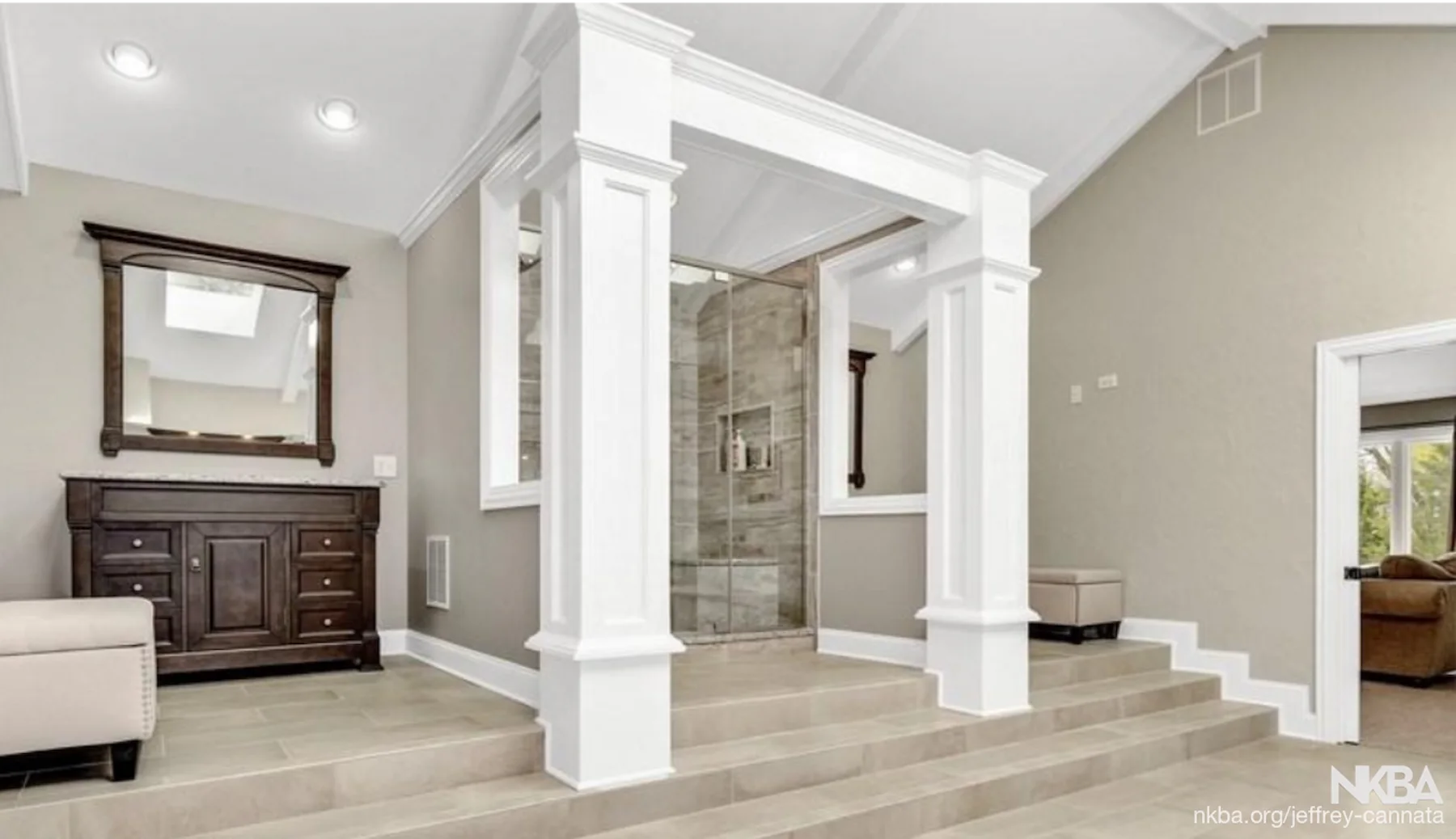Luxury master bathroom remodel column entry